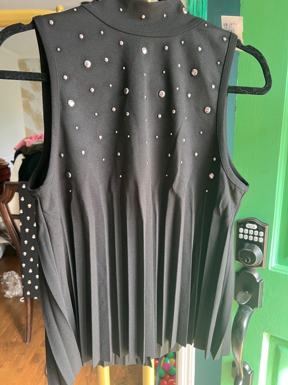 DKNY Black Stud-Embellished Pleated Sleeveless Camisole